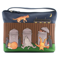 Mala Leather Alley Cats leather midi cross body bag with playful cat appliqué design