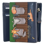 Mala Leather Alley Cats leather tri-fold purse with RFID protection and cat appliqué design
