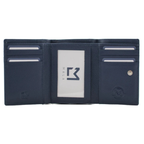 Open view Mala Leather Alley Cats leather tri-fold purse with RFID protection and cat appliqué design