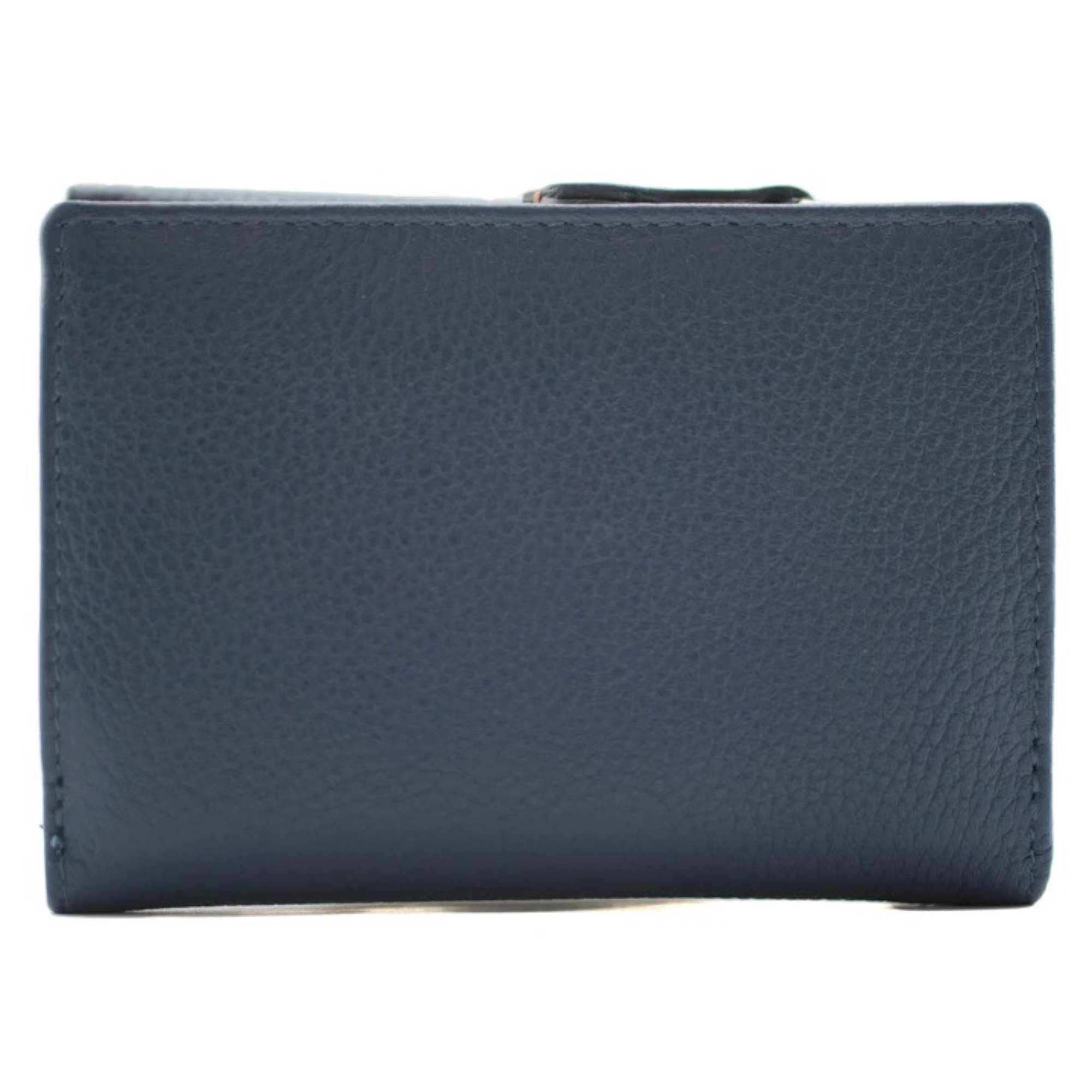 Rear view Mala Leather Alley Cats leather tri-fold purse with RFID protection and cat appliqué design