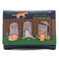 Mala Leather Alley Cats leather tri-fold purse with RFID protection and cat appliqué design