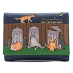 Mala Leather Alley Cats leather tri-fold purse with RFID protection and cat appliqué design