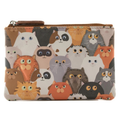 Mala Leather Pinky Crowded Cats leather coin purse featuring colourful cat print and appliqué design on genuine leather