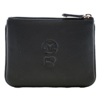 Rear of Mala Leather The Meowfia leather coin and card purse with RFID protection featuring a group of cat appliqué characters on soft leather