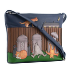 Mala Leather Alley Cats leather midi cross body bag with playful cat appliqué design
