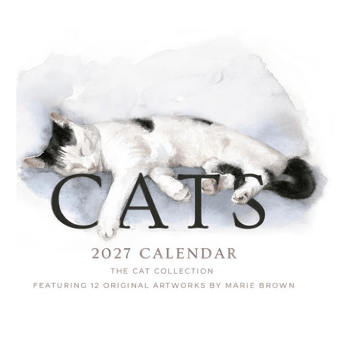 Marie Brown Fine Art Cats 2027 wall calendar featuring watercolour cat artwork