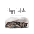 Marie Brown Fudge Cat Happy Birthday card featuring a sleeping cat watercolour