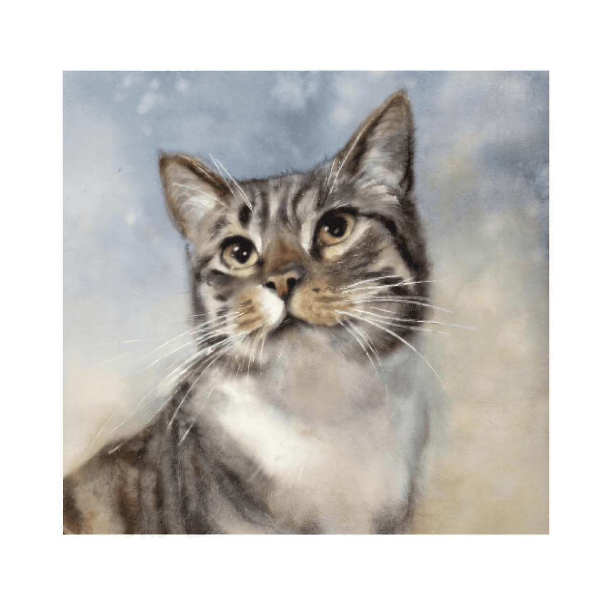 Marie Brown Tabby Cat greeting card featuring expressive watercolour cat portrait