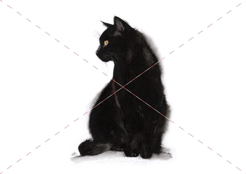 Black Cat watercolour cat artwork by Marie Brown – October calendar image