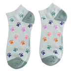 Miss Sparrow Ladies Bamboo Trainer Socks – Multi Paw Prints Duck Egg
