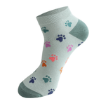 Miss Sparrow Ladies Bamboo Trainer Socks – Multi Paw Prints Duck Egg