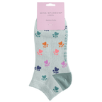 Miss Sparrow Ladies Bamboo Trainer Socks – Multi Paw Prints Duck Egg