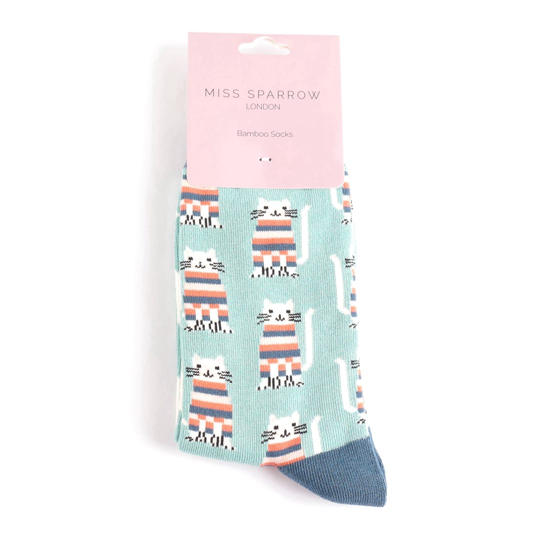 Socks Miss Sparrow Ladies' Bamboo Socks – Cosy Kitties Duck Egg