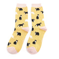 Socks Miss Sparrow Ladies' Bamboo Socks – Black & White Cats Yellow
