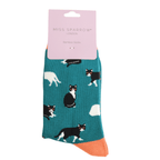 Miss Sparrow Ladies' Bamboo Cat Socks Black & White Cats Teal with retail  packaging