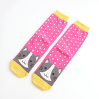 Miss Sparrow Ladies' Bamboo Cat Socks Cool Cat Hot Pink pair displayed flat