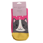 Miss Sparrow Ladies' Bamboo Cat Socks Cool Cat Hot Pink in retail packaging
