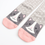 Close-up of Miss Sparrow Ladies' Bamboo Cat Socks Cool Cat Light Grey cat design