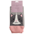 Miss Sparrow Ladies' Bamboo Cat Socks Cool Cat Light Grey with retail packaging