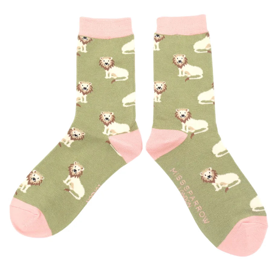 Socks Miss Sparrow Ladies' Bamboo Socks – Lions Olive Green