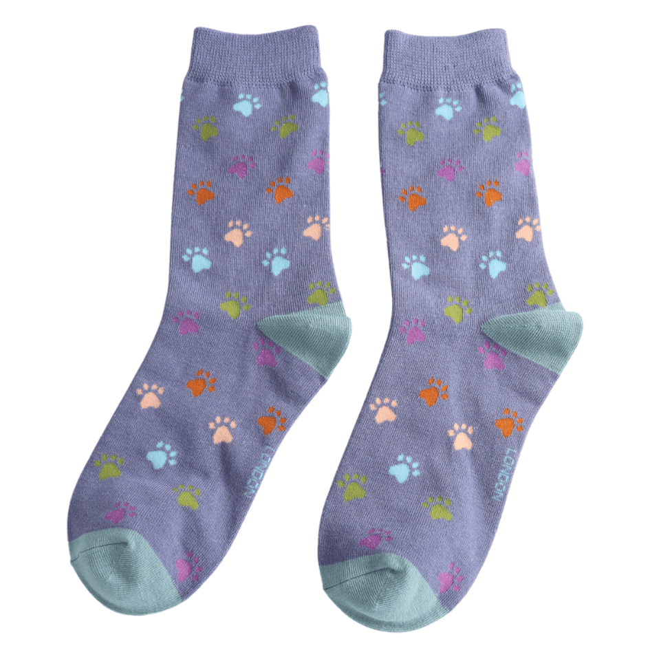 Socks Miss Sparrow Ladies' Bamboo Socks – Multi Paw Prints Denim