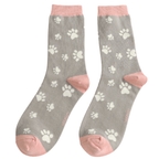 Socks Miss Sparrow Ladies' Bamboo Socks – Paw Print Grey