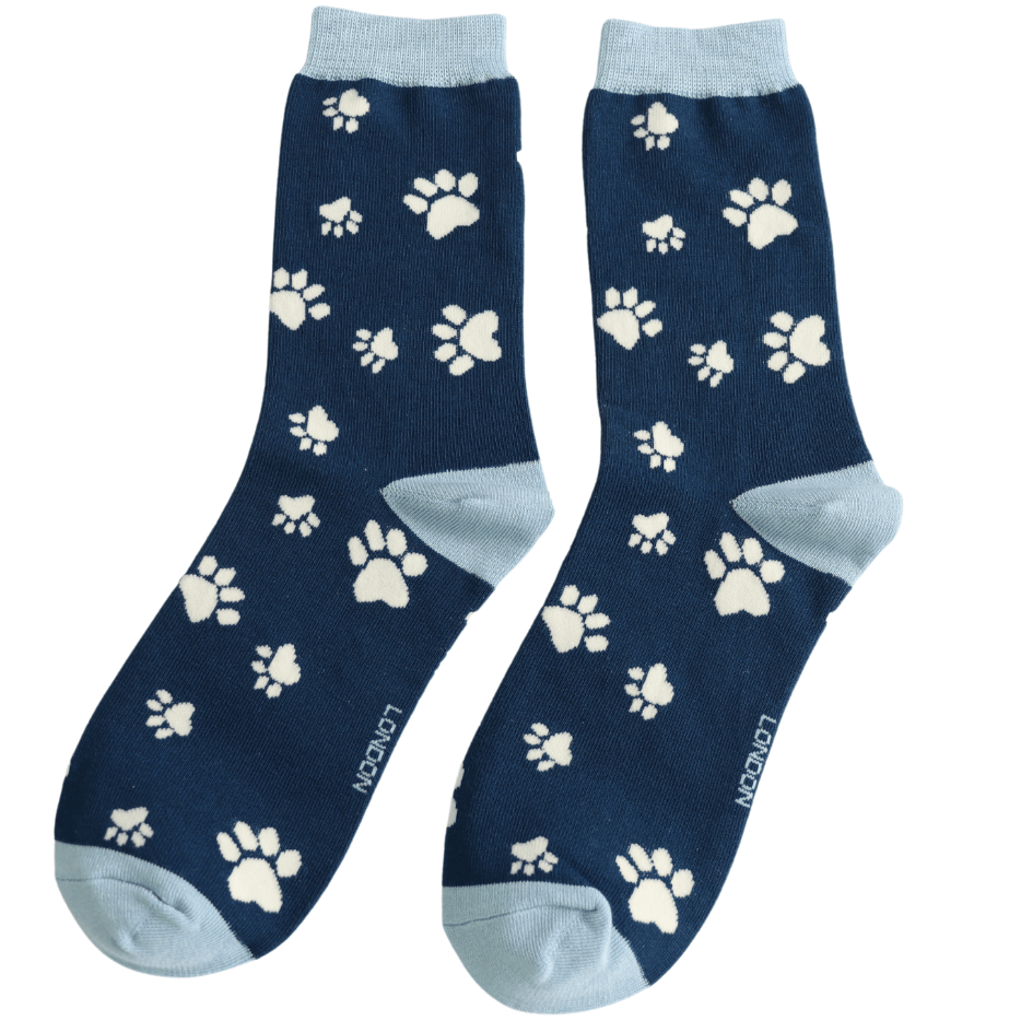 Socks Miss Sparrow Ladies' Bamboo Socks – Paw Print Navy