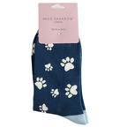 Socks Miss Sparrow Ladies' Bamboo Socks – Paw Print Navy