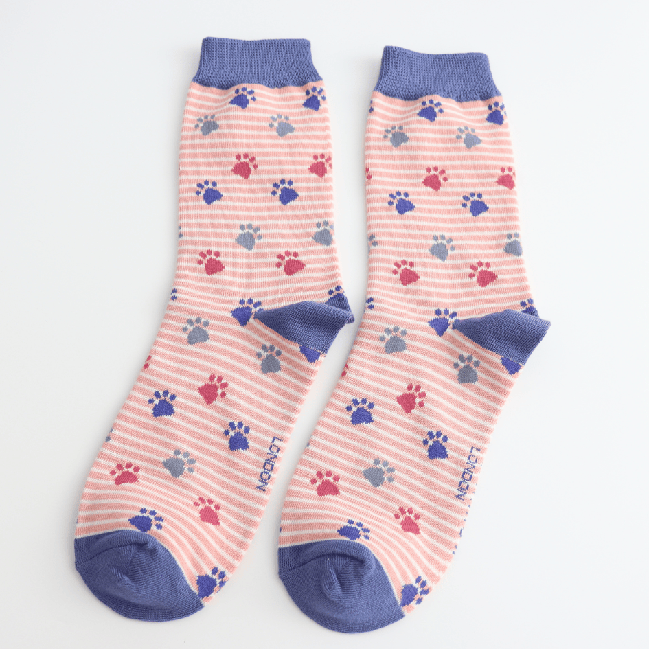 Socks Miss Sparrow Ladies' Bamboo Socks – Paws & Stripes Dusky Pink