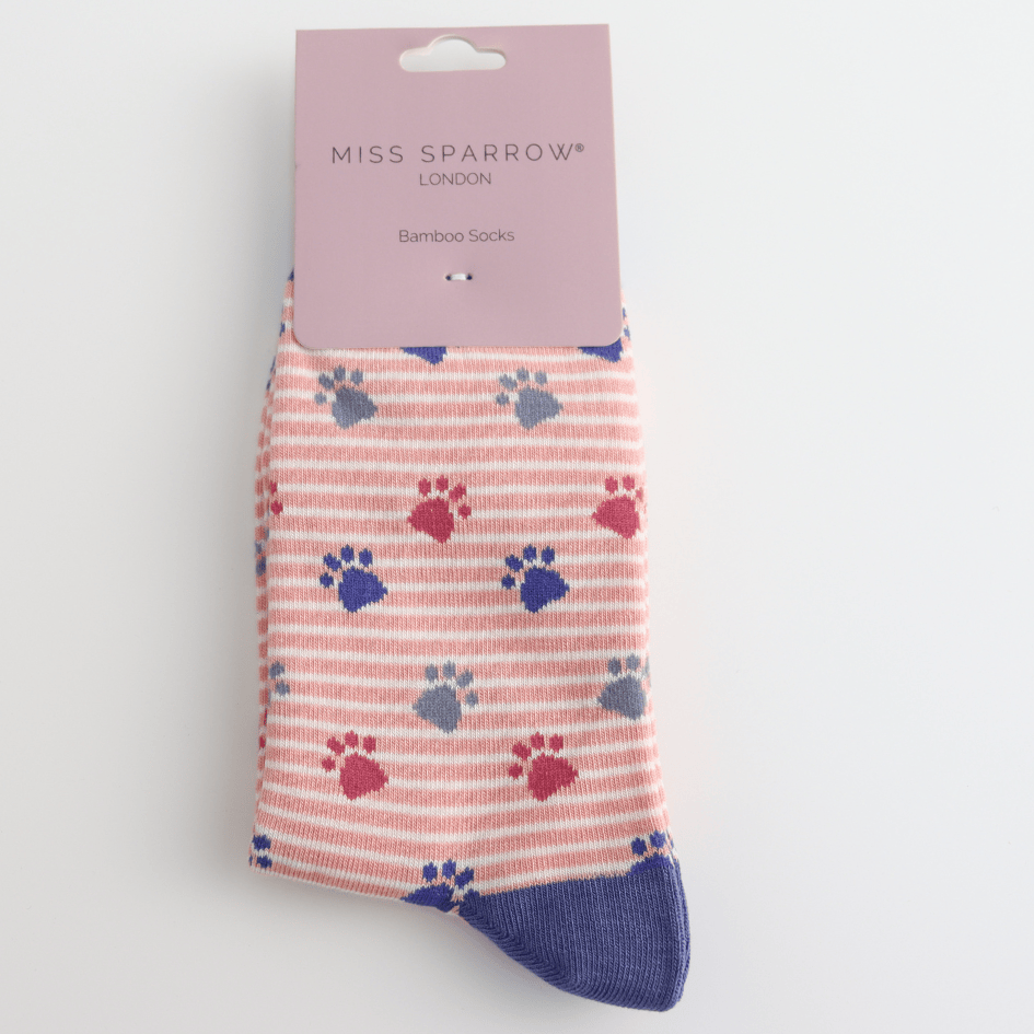 Socks Miss Sparrow Ladies' Bamboo Socks – Paws & Stripes Dusky Pink