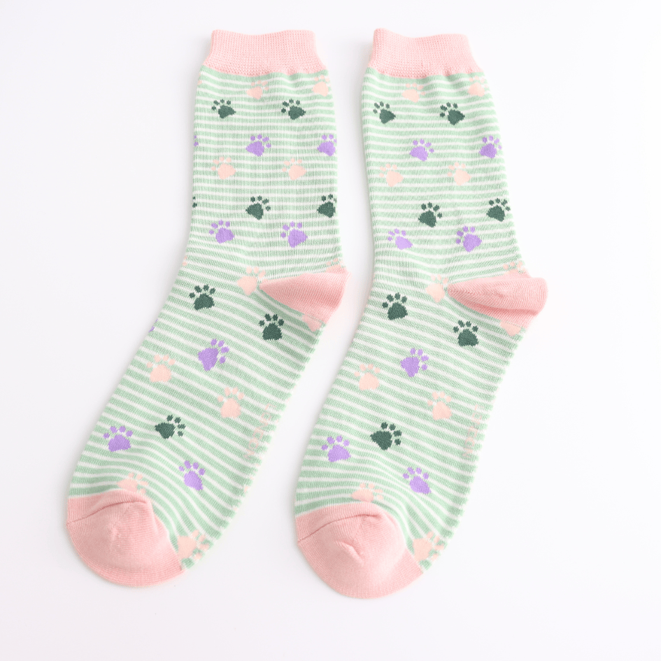 Socks Miss Sparrow Ladies' Bamboo Socks – Paws & Stripes Mint