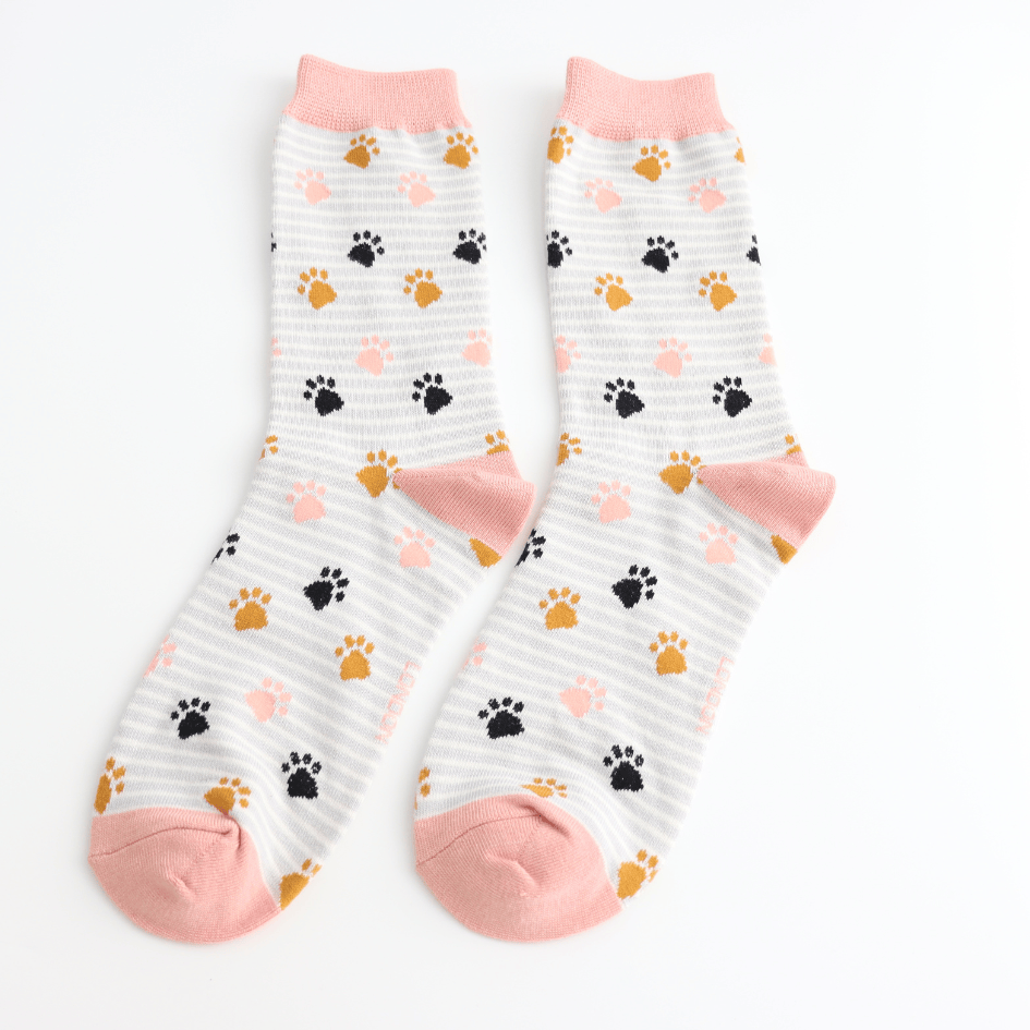 Socks Miss Sparrow Ladies' Bamboo Socks – Paws & Stripes Silver