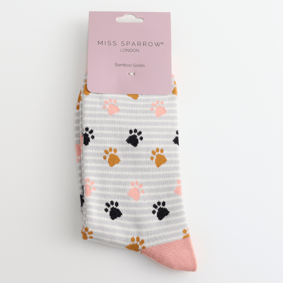 Socks Miss Sparrow Ladies' Bamboo Socks – Paws & Stripes Silver