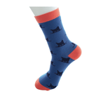 Miss Sparrow Ladies Bamboo Cat Socks Peeking Cats Denim Blue on foot