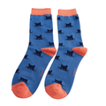 Miss Sparrow Ladies Bamboo Cat Socks Peeking Cats Denim Blue pair