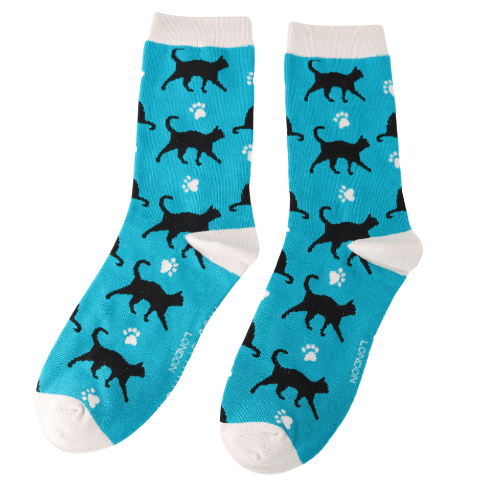 Socks Miss Sparrow Ladies' Bamboo Socks – Cats & Prints Teal