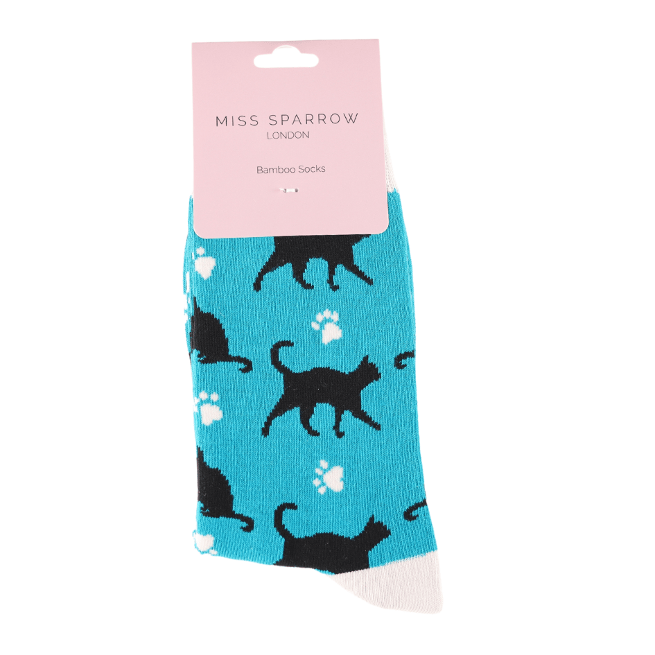 Socks Miss Sparrow Ladies' Bamboo Socks – Cats & Prints Teal
