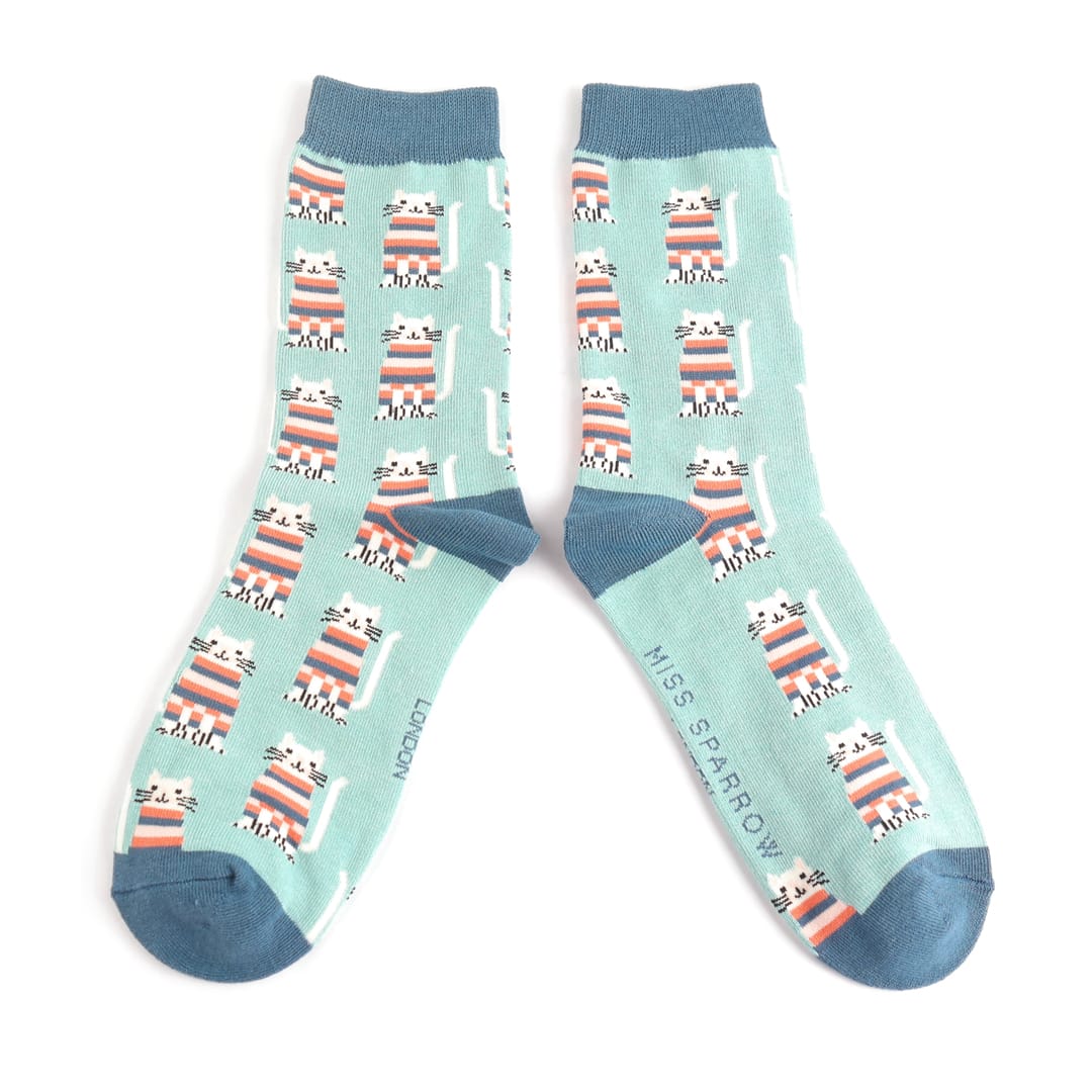 Socks Miss Sparrow Ladies' Bamboo Socks – Cosy Kitties Duck Egg