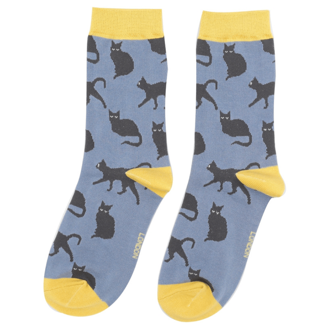 Socks Miss Sparrow Ladies' Bamboo Socks – Cute Cats Cornflower Blue