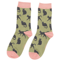 Socks Miss Sparrow Ladies' Bamboo Socks – Cute Cats Olive Green