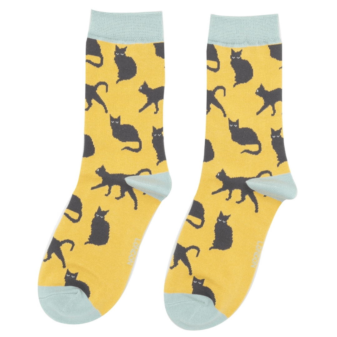 Socks Miss Sparrow Ladies' Bamboo Socks – Cute Cats Yellow