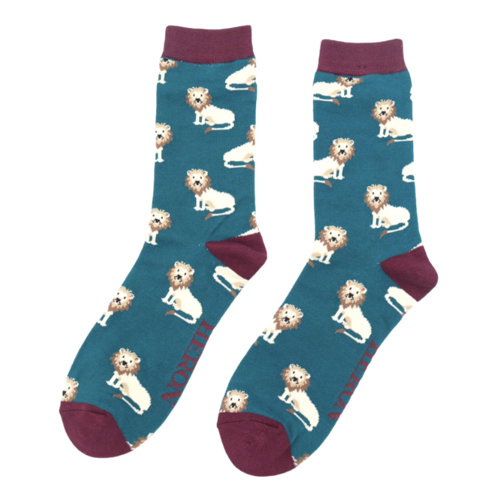 Socks Mr Heron Men's Bamboo Cat Socks 'Lions' – Teal