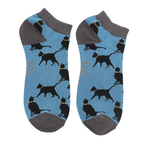 Socks Mr Heron Men's Bamboo Cat Trainer Socks 'Lucky Cats' – Blue