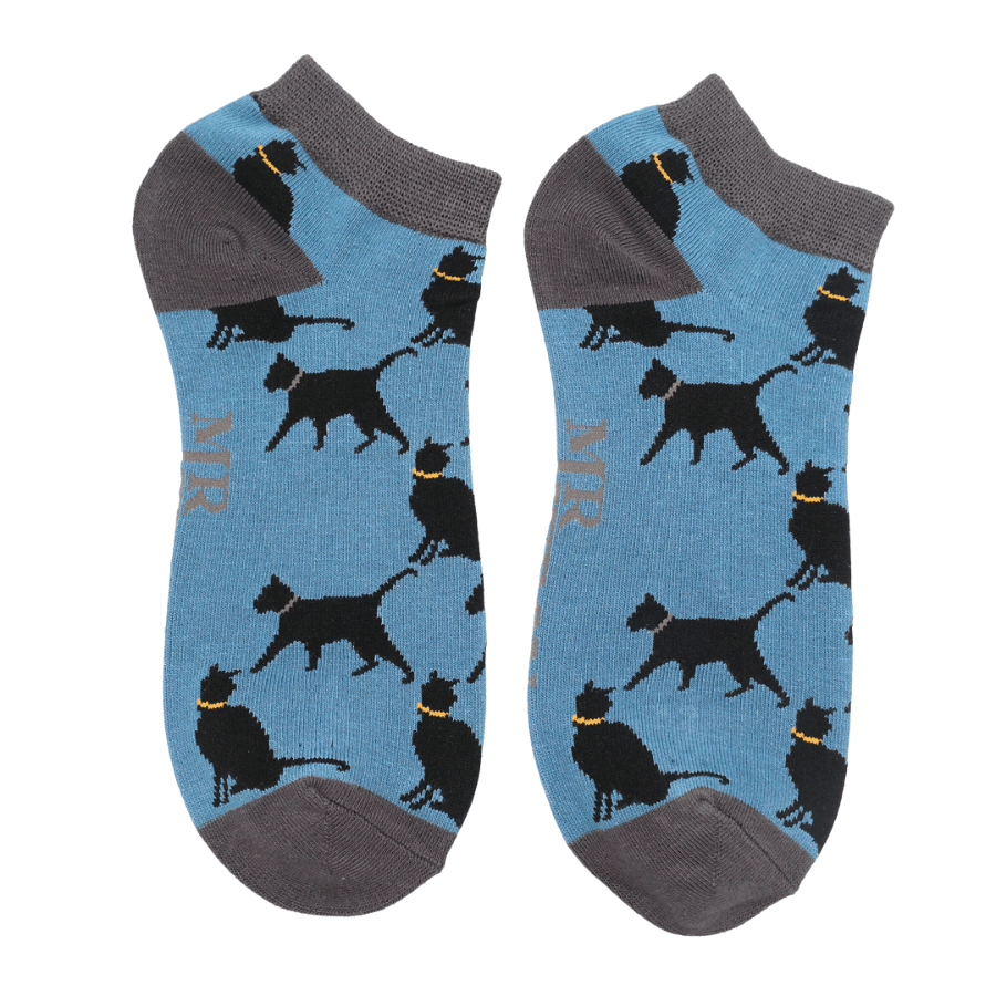 Socks Mr Heron Men's Bamboo Cat Trainer Socks 'Lucky Cats' – Blue