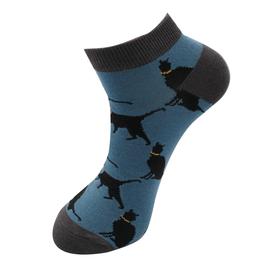 Socks Mr Heron Men's Bamboo Cat Trainer Socks 'Lucky Cats' – Blue