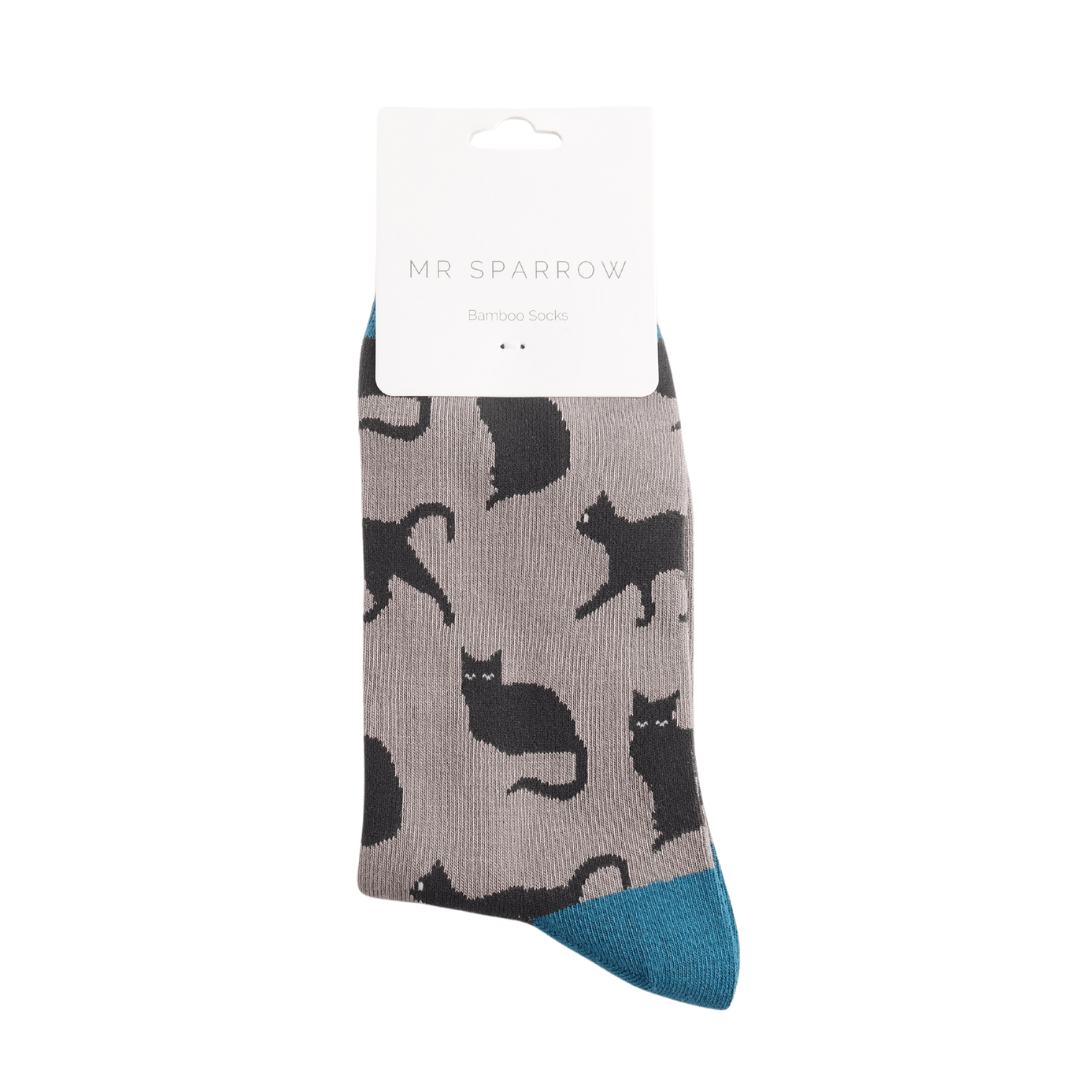 Socks Mr Sparrow Men's Bamboo Cat Socks 'Cute Cats' – Grey