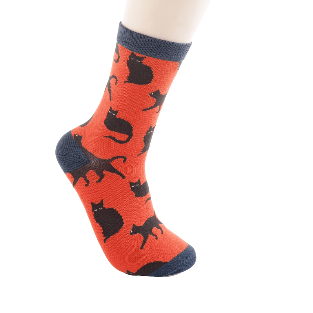 Socks Mr Sparrow Men's Bamboo Cat Socks 'Cute Cats' – Orange