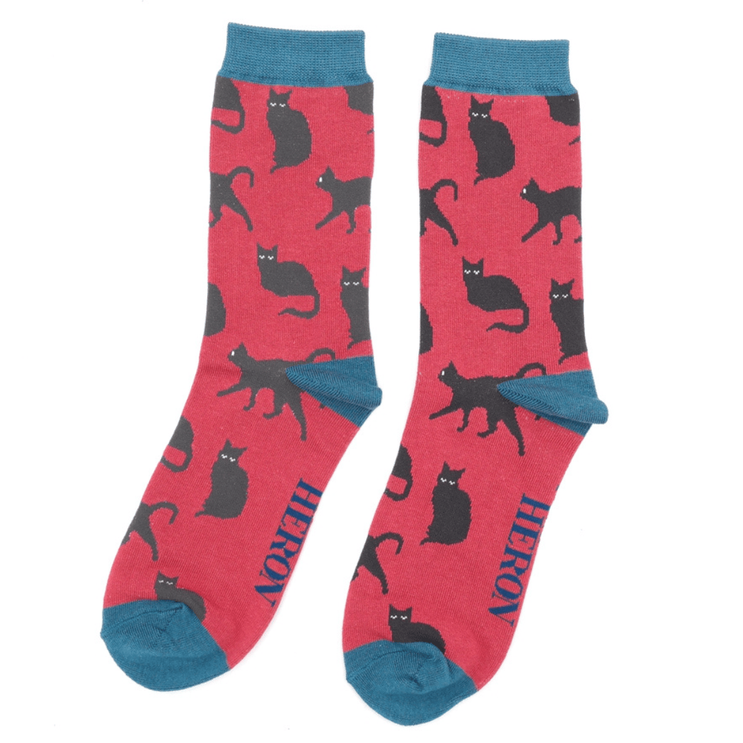 Socks Mr Sparrow Men's Bamboo Cat Socks 'Cute Cats' – Oxblood