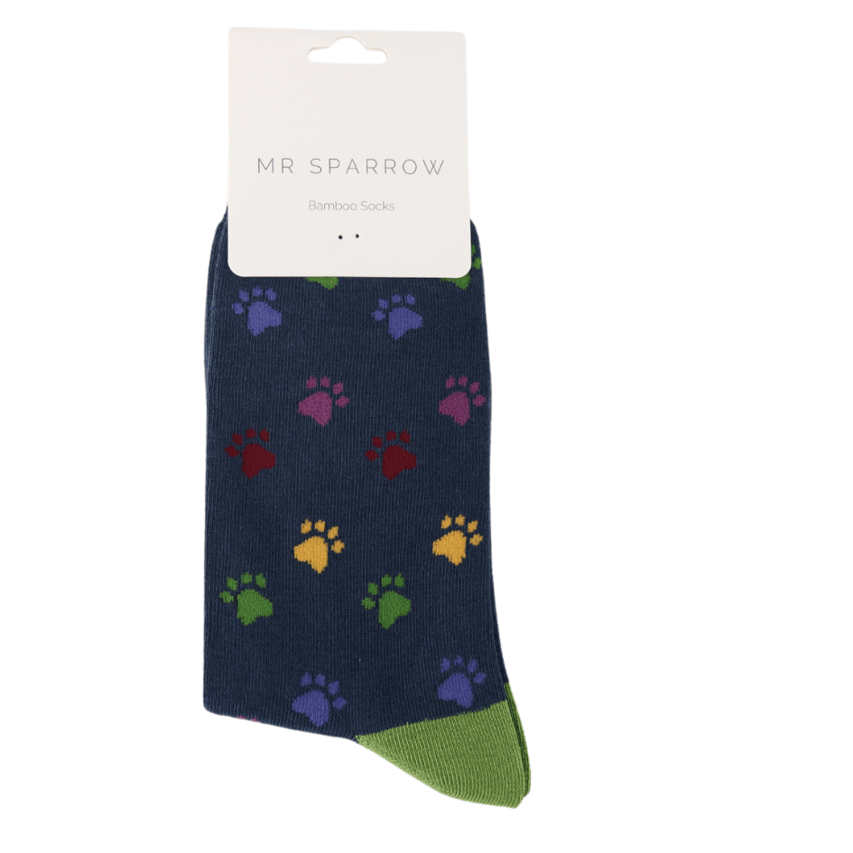 Socks Mr Sparrow Men's Bamboo Cat Socks 'Multi Paw Prints' – Navy