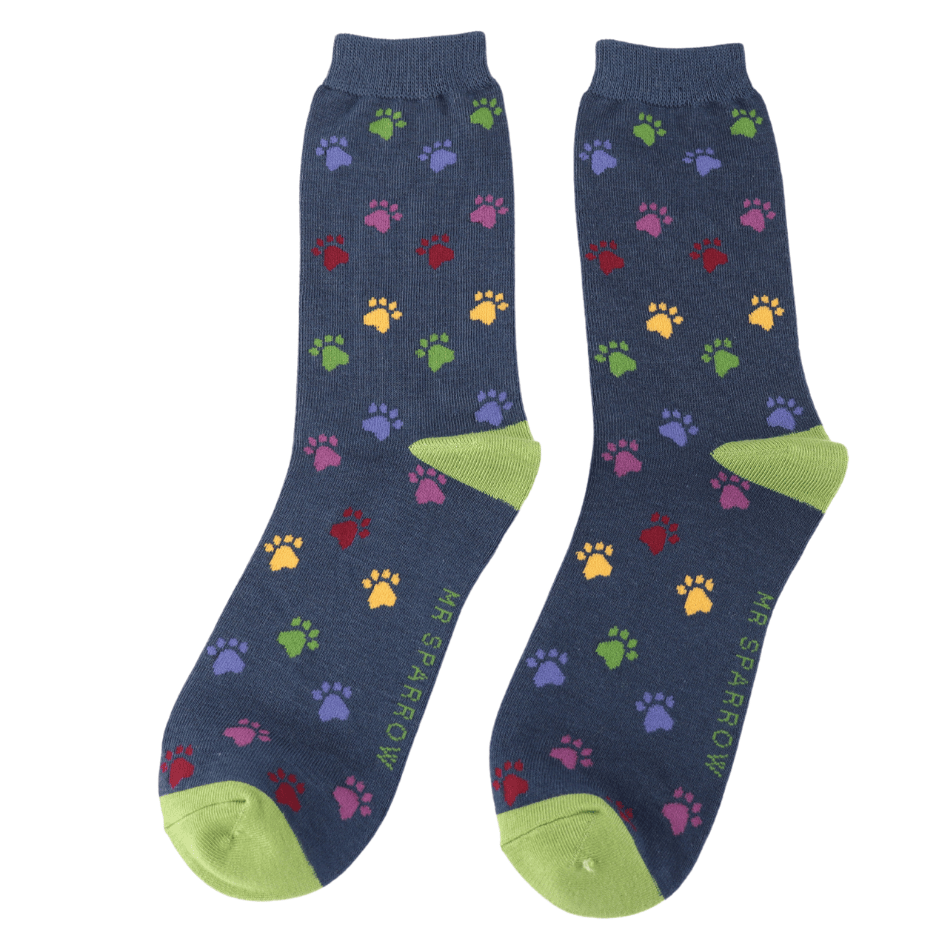 Socks Mr Sparrow Men's Bamboo Cat Socks 'Multi Paw Prints' – Navy